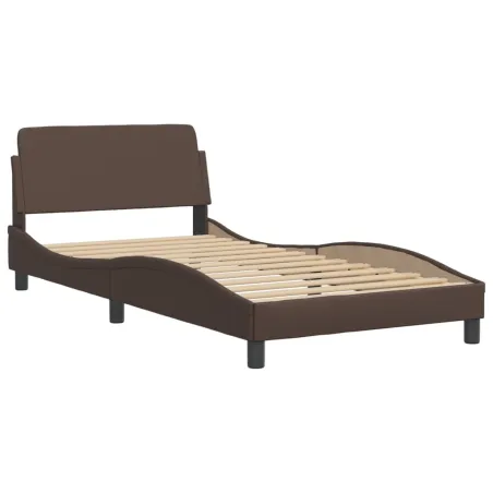 Lit Viana avec matelas marron 100x200 cm similicuir