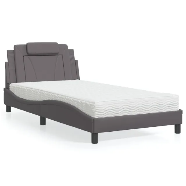 Lit Viana avec matelas gris 100x200 cm similicuir