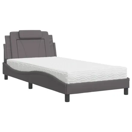 Lit Viana avec matelas gris 100x200 cm similicuir 2