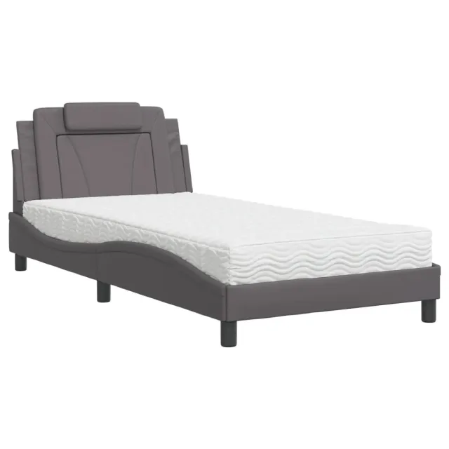Lit Viana avec matelas gris 100x200 cm similicuir