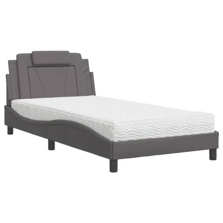 Lit Viana avec matelas gris 100x200 cm similicuir