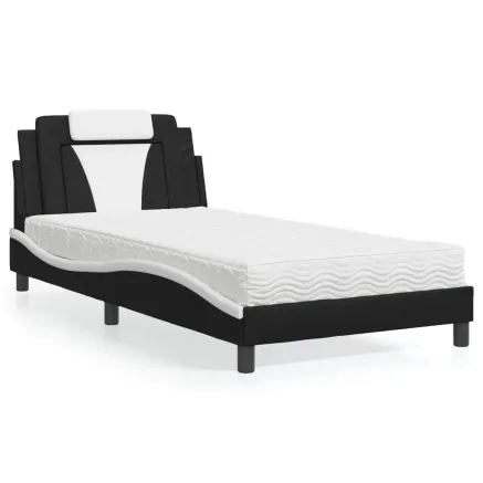 Lit Viana avec matelas noir et blanc 100x200 cm similicuir