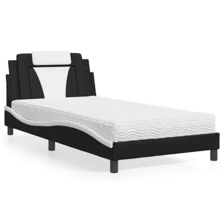 Lit Viana avec matelas noir et blanc 100x200 cm similicuir