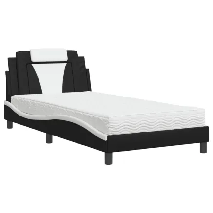 Lit Viana avec matelas noir et blanc 100x200 cm similicuir 2
