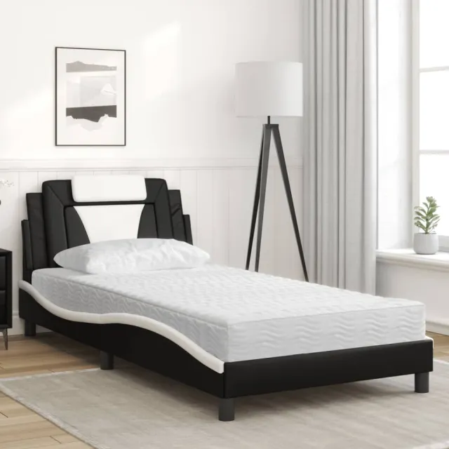 Lit Viana avec matelas noir et blanc 100x200 cm similicuir