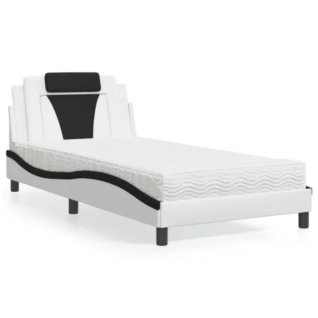 Lit Viana avec matelas blanc et noir 100x200 cm similicuir