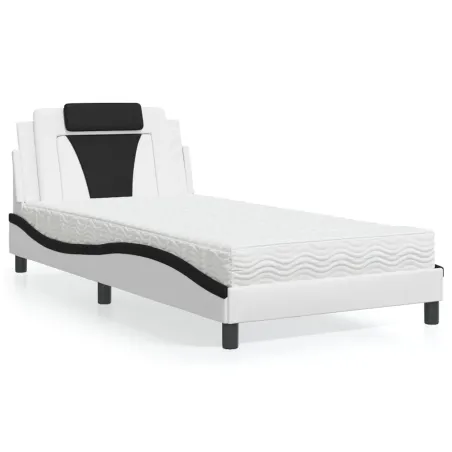 Lit Viana avec matelas blanc et noir 100x200 cm similicuir
