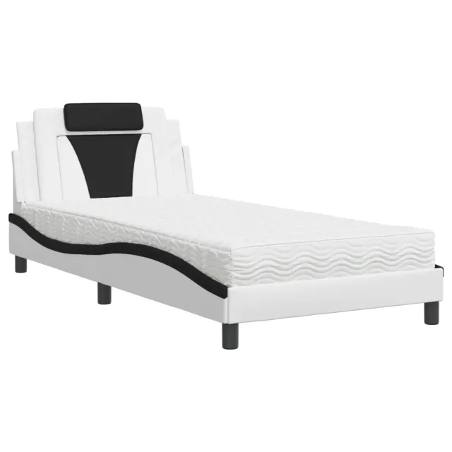Lit Viana avec matelas blanc et noir 100x200 cm similicuir