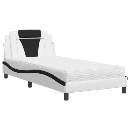 Lit Viana avec matelas blanc et noir 100x200 cm similicuir