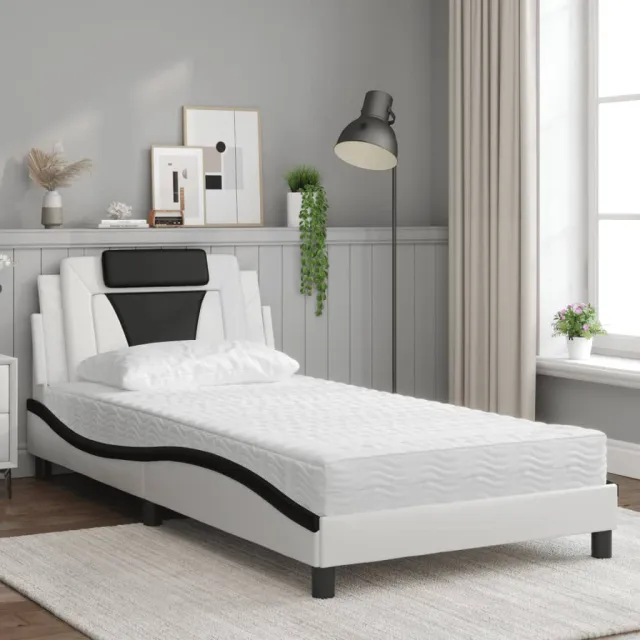 Lit Viana avec matelas blanc et noir 100x200 cm similicuir