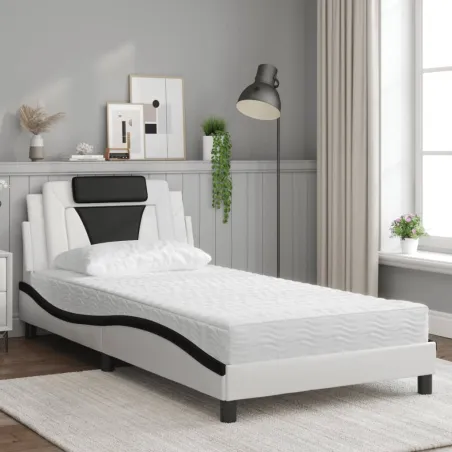Lit Viana avec matelas blanc et noir 100x200 cm similicuir