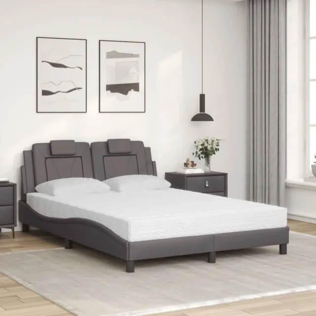 Lit Viana avec matelas gris 120x200 cm similicuir