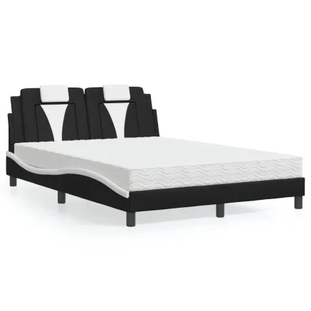 Lit Viana avec matelas noir et blanc 120x200 cm similicuir