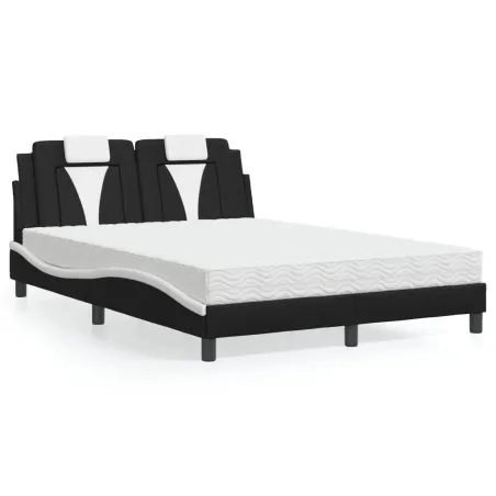 Lit Viana avec matelas noir et blanc 120x200 cm similicuir