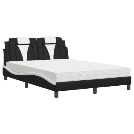 Lit Viana avec matelas noir et blanc 120x200 cm similicuir