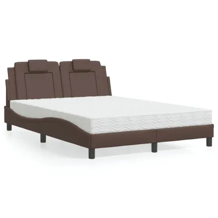 Lit Viana avec matelas marron 140x190 cm similicuir