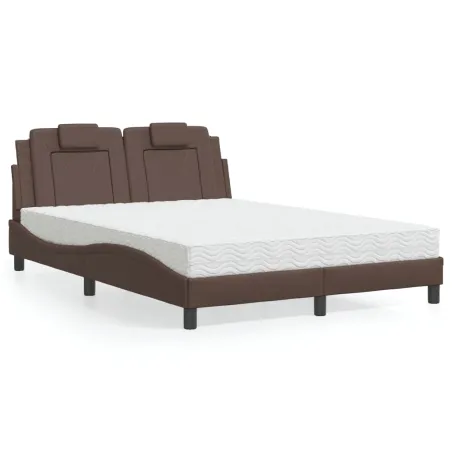 Lit Viana avec matelas marron 140x190 cm similicuir