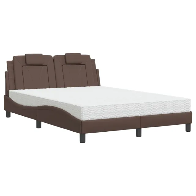 Lit Viana avec matelas marron 140x190 cm similicuir