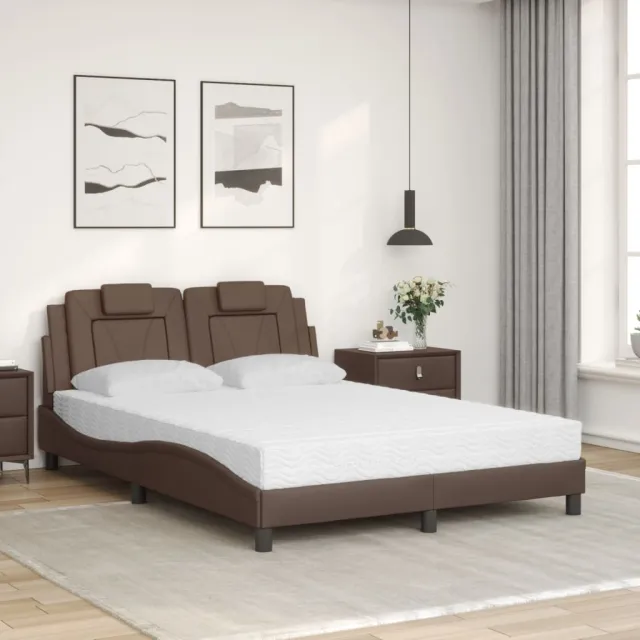 Lit Viana avec matelas marron 140x190 cm similicuir
