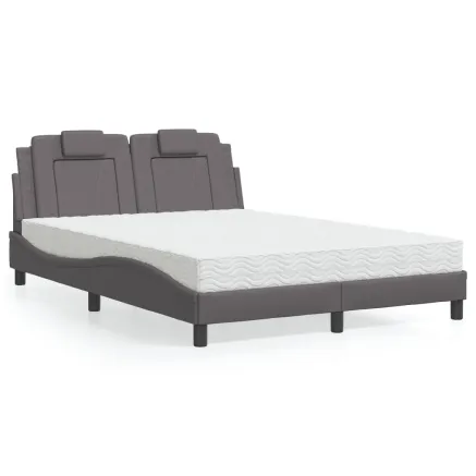 Lit Viana avec matelas gris 140x190 cm similicuir