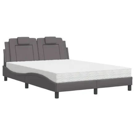 Lit Viana avec matelas gris 140x190 cm similicuir 2