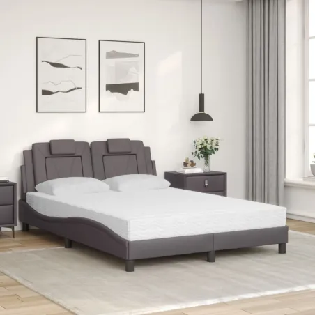 Lit Viana avec matelas gris 140x190 cm similicuir