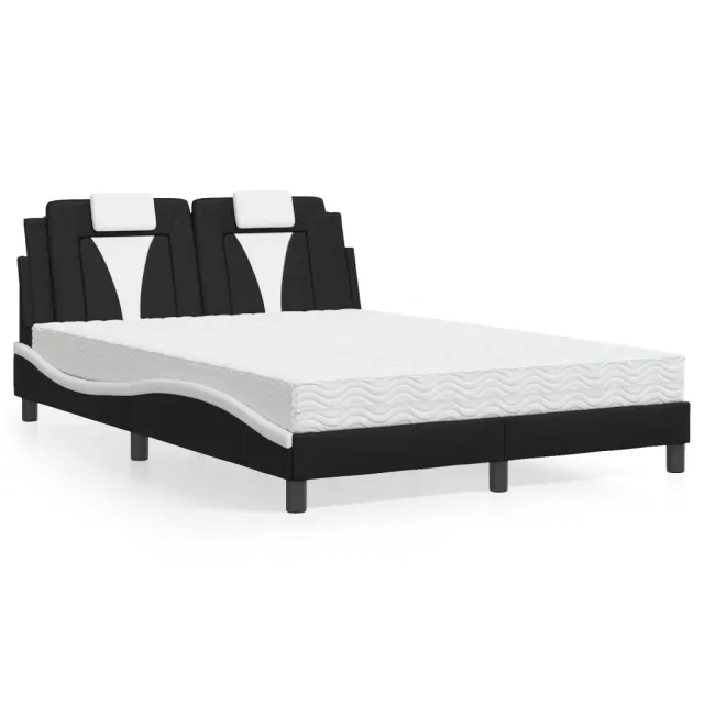 Lit Viana avec matelas noir et blanc 140x190 cm similicuir