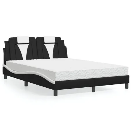 Lit Viana avec matelas noir et blanc 140x190 cm similicuir