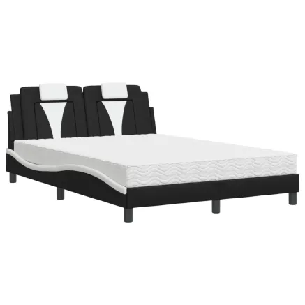 Lit Viana avec matelas noir et blanc 140x190 cm similicuir 2