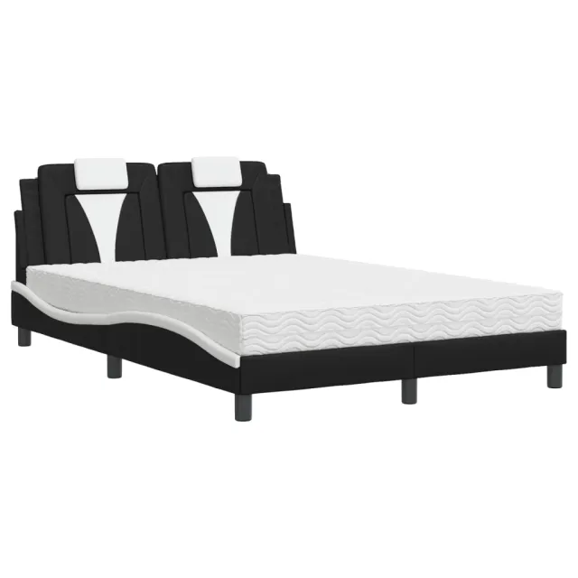 Lit Viana avec matelas noir et blanc 140x190 cm similicuir
