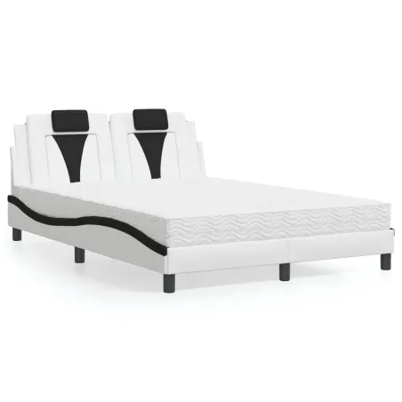 Lit Viana avec matelas blanc et noir 140x190 cm similicuir