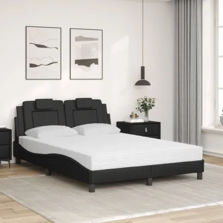 Lit Viana avec matelas noir 140x200 cm similicuir