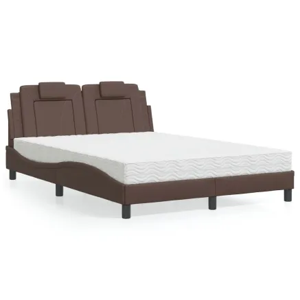 Lit Viana avec matelas marron 140x200 cm similicuir