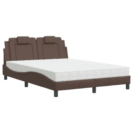 Lit Viana avec matelas marron 140x200 cm similicuir 2