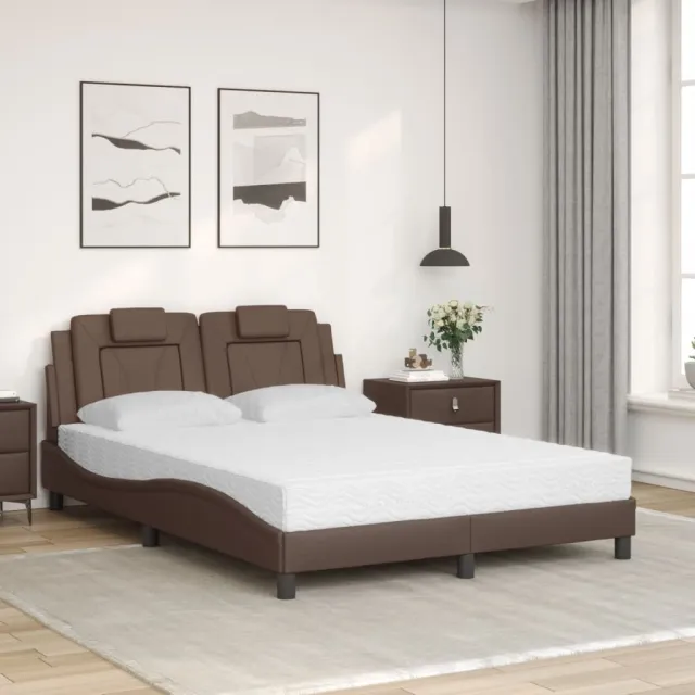 Lit Viana avec matelas marron 140x200 cm similicuir