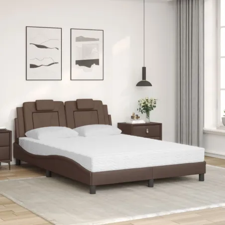Lit Viana avec matelas marron 140x200 cm similicuir