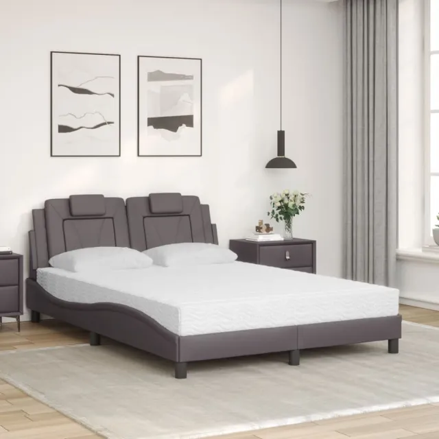 Lit Viana avec matelas gris 140x200 cm similicuir