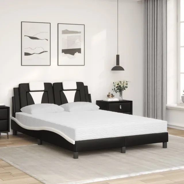 Lit Viana avec matelas noir et blanc 140x200 cm similicuir