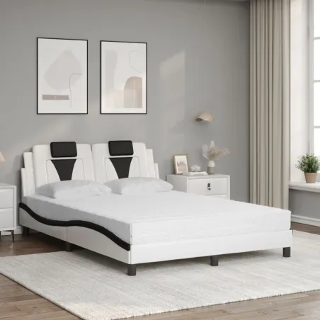Lit Viana avec matelas blanc et noir 140x200 cm similicuir