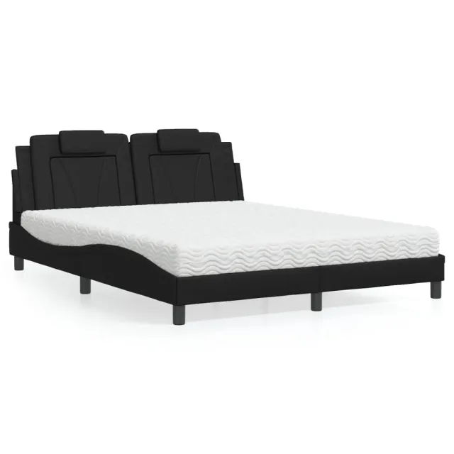 Lit Viana avec matelas noir 160x200 cm similicuir