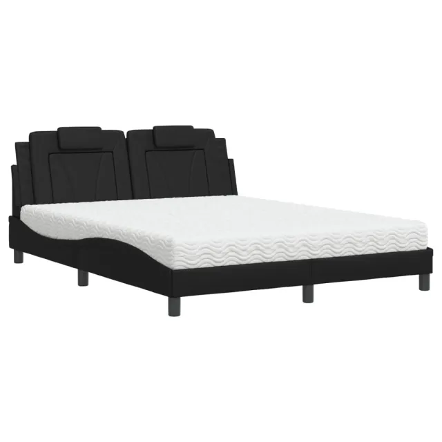 Lit Viana avec matelas noir 160x200 cm similicuir