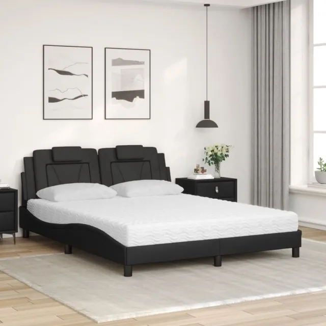 Lit Viana avec matelas noir 160x200 cm similicuir