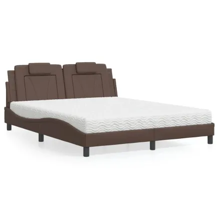 Lit Viana avec matelas marron 160x200 cm similicuir