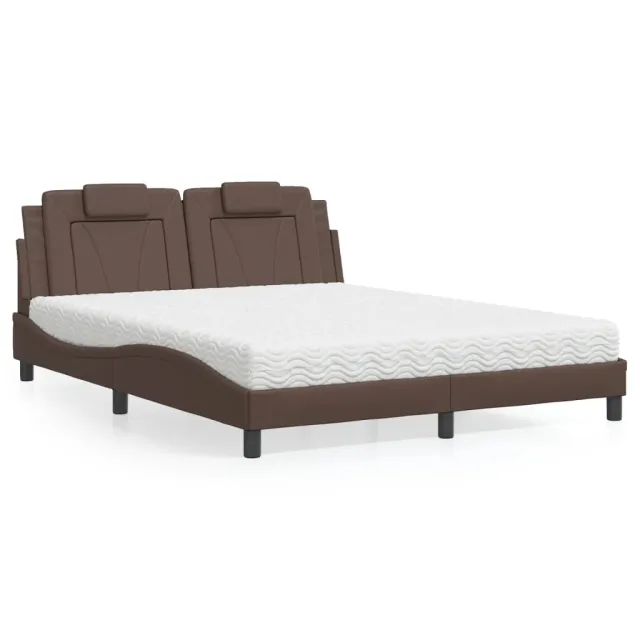 Lit Viana avec matelas marron 160x200 cm similicuir