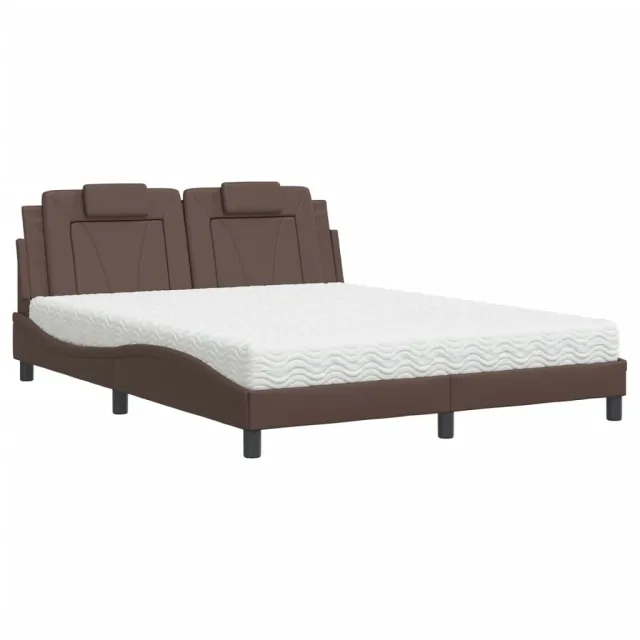 Lit Viana avec matelas marron 160x200 cm similicuir