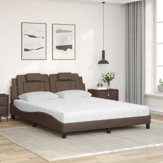 Lit Viana avec matelas marron 160x200 cm similicuir