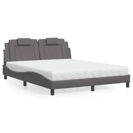 Lit Viana avec matelas gris 160x200 cm similicuir