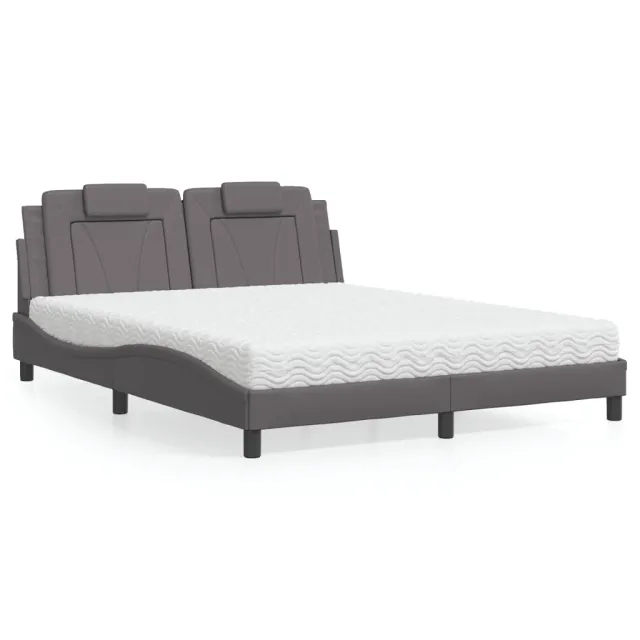 Lit Viana avec matelas gris 160x200 cm similicuir