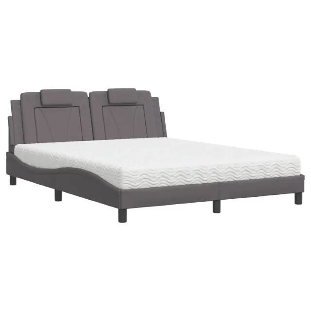 Lit Viana avec matelas gris 160x200 cm similicuir