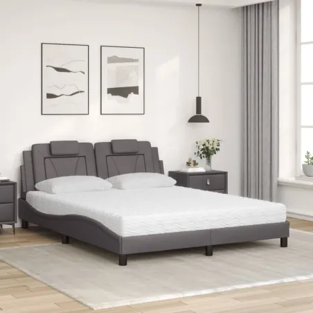 Lit Viana avec matelas gris 160x200 cm similicuir